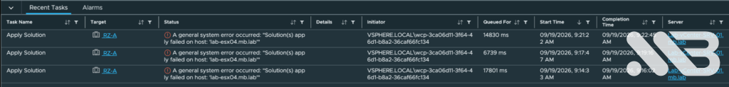 Apply Solution failure on the first ESXi host